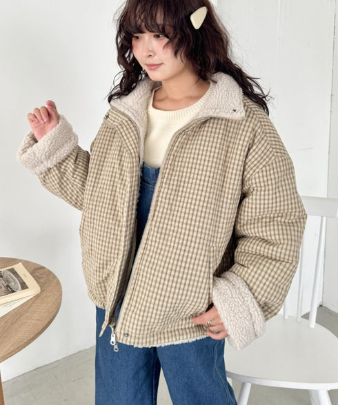 チェックボアリバーシブルブルゾン | SL2254024 | ベージュ