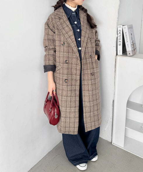 チェックチェスターミドルコート | SL2254025 | ブラウン