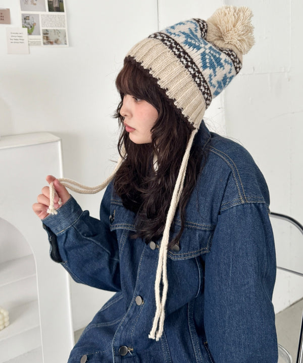 ノルディック柄ニットビーニー | SL5256118 | アイボリー