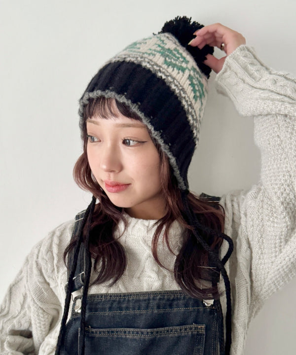 ノルディック柄ニットビーニー | SL5256118 | ブラック