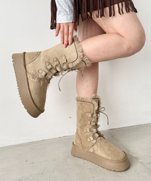 レースアップムートンミドルブーツ | SL3254027 | ベージュ