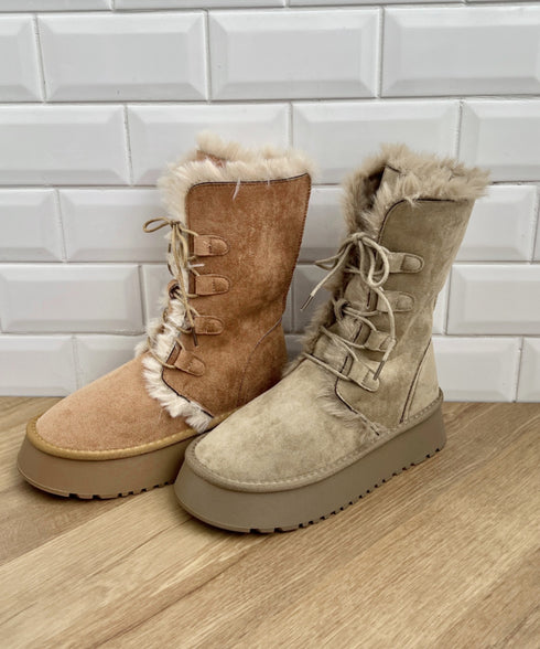 レースアップムートンミドルブーツ | SL3254027 | ベージュ