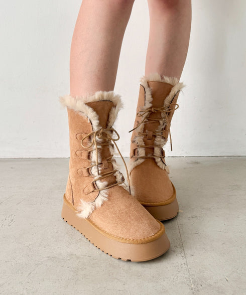 レースアップムートンミドルブーツ | SL3254027 | キャメル