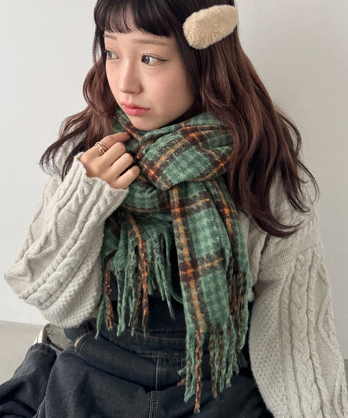 カラフルボリュームチェックマフラー | SL6254031 | グリーン