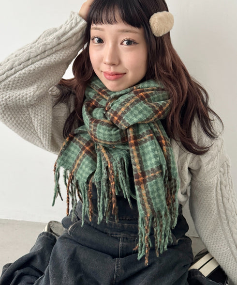 カラフルボリュームチェックマフラー | SL6254031 | グリーン