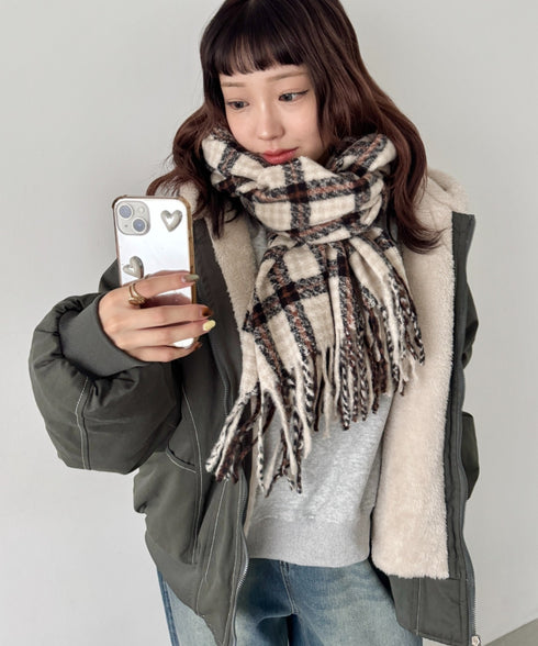 カラフルボリュームチェックマフラー | SL6254031 | アイボリー