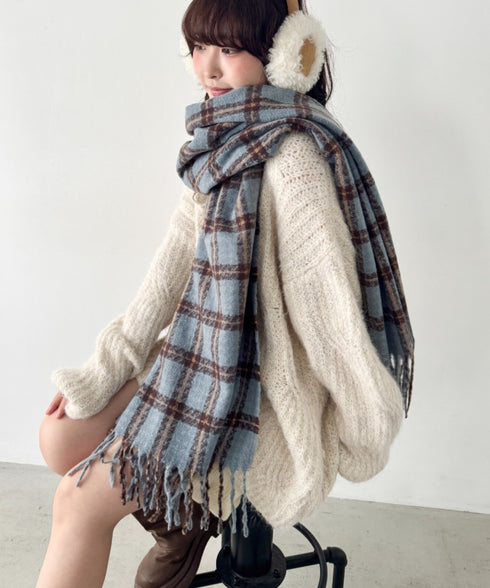 カラフルボリュームチェックマフラー | SL6254031 | ライトブルー