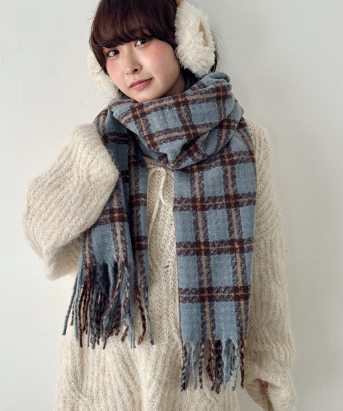 カラフルボリュームチェックマフラー | SL6254031 | ライトブルー