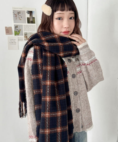 カラフルボリュームチェックマフラー | SL6254031 | ネイビー