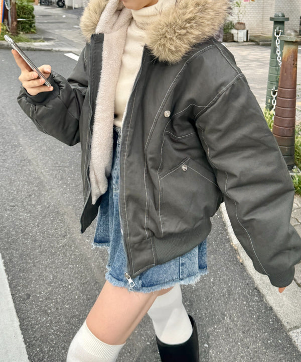 【取り外し可能】ファーフードステッチブルゾン | SL2254033 | カーキ