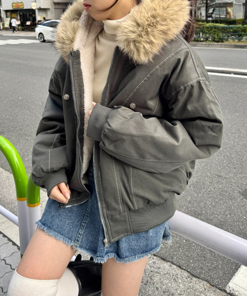 【取り外し可能】ファーフードステッチブルゾン | SL2254033 | カーキ