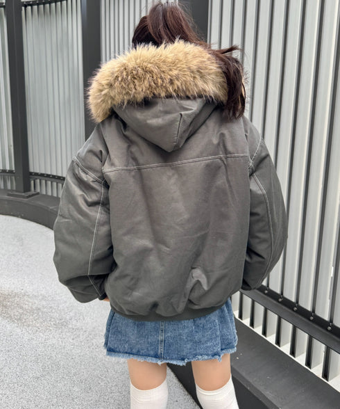 【取り外し可能】ファーフードステッチブルゾン | SL2254033 | カーキ