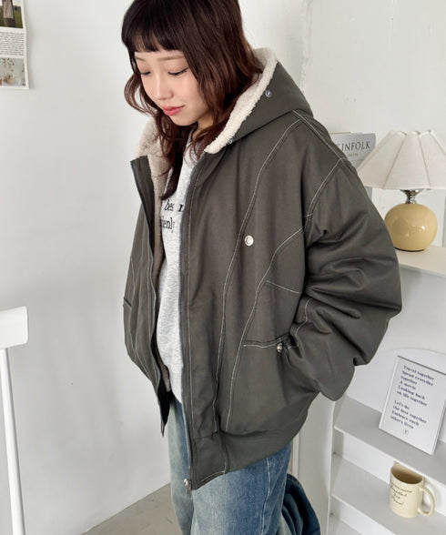 【取り外し可能】ファーフードステッチブルゾン | SL2254033 | カーキ