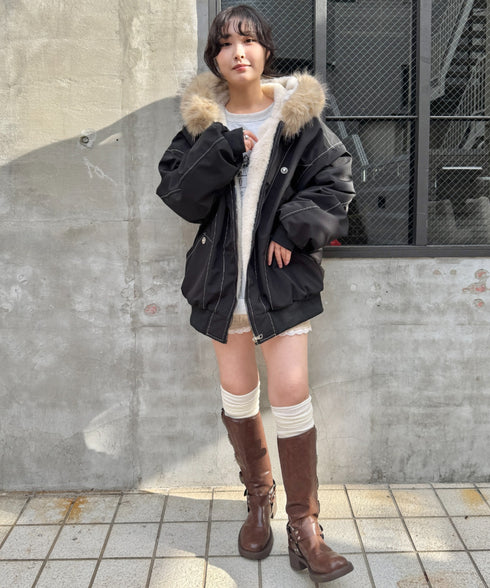 【取り外し可能】ファーフードステッチブルゾン | SL2254033 | ブラック