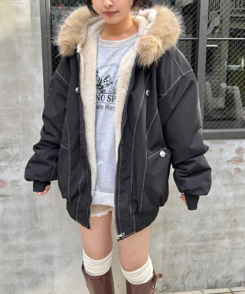 【取り外し可能】ファーフードステッチブルゾン | SL2254033 | ブラック