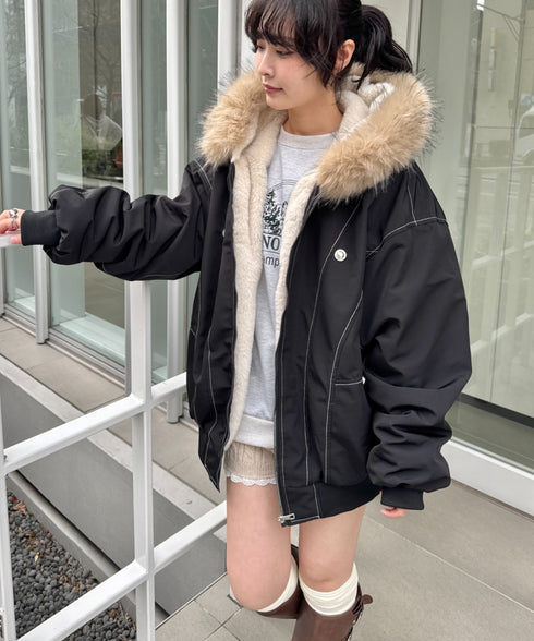 【取り外し可能】ファーフードステッチブルゾン | SL2254033 | ブラック