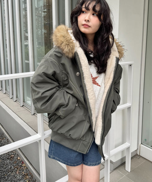 【取り外し可能】ファーフードステッチブルゾン | SL2254033 | カーキ