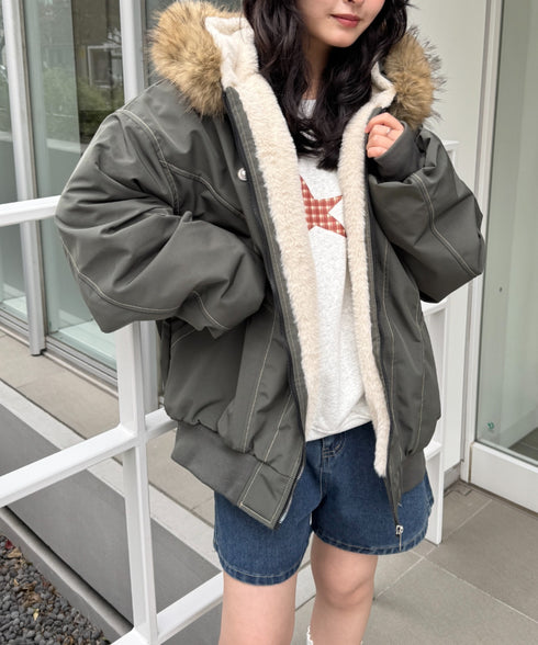 【取り外し可能】ファーフードステッチブルゾン | SL2254033 | カーキ