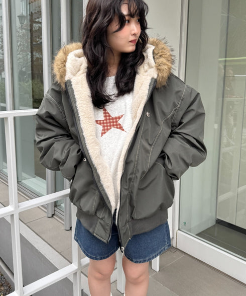 【取り外し可能】ファーフードステッチブルゾン | SL2254033 | カーキ