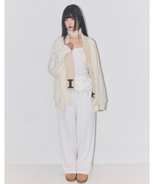 ILLIGO(イリゴ)/サイドライン ウエストフリル フェイクレイヤード ワイド ルーズ スウェットパンツ ブローチ付き/BLOOM RUFFLE LACE SWEAT PANTS | AT2254022 | ホワイト