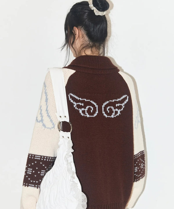 ILLIGO(イリゴ)/エンジェル カウチン ジップアップ ニット カーディガン/ANGEL RING COWICHAN KNIT ZIP-UP | AT2254023 | ブラウン