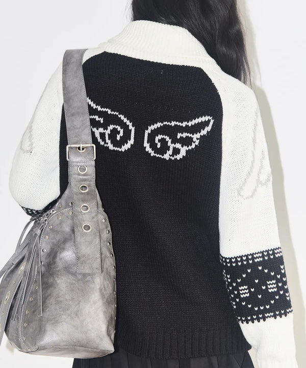 ILLIGO(イリゴ)/エンジェル カウチン ジップアップ ニット カーディガン/ANGEL RING COWICHAN KNIT ZIP-UP | AT2254023 | ブラック
