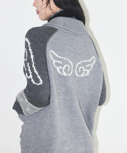 ILLIGO(イリゴ)/エンジェル カウチン ジップアップ ニット カーディガン/ANGEL RING COWICHAN KNIT ZIP-UP | AT2254023 | グレー