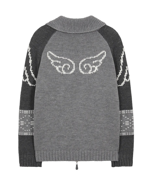 ILLIGO(イリゴ)/エンジェル カウチン ジップアップ ニット カーディガン/ANGEL RING COWICHAN KNIT ZIP-UP | AT2254023 | グレー