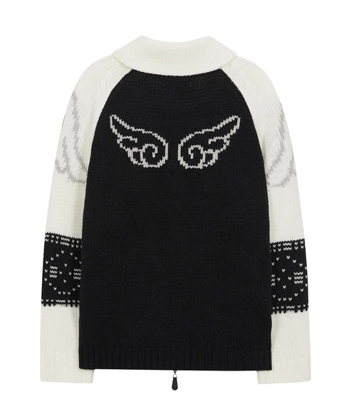 ILLIGO(イリゴ)/エンジェル カウチン ジップアップ ニット カーディガン/ANGEL RING COWICHAN KNIT ZIP-UP | AT2254023 | ブラック