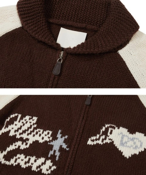 ILLIGO(イリゴ)/エンジェル カウチン ジップアップ ニット カーディガン/ANGEL RING COWICHAN KNIT ZIP-UP | AT2254023 | ブラウン