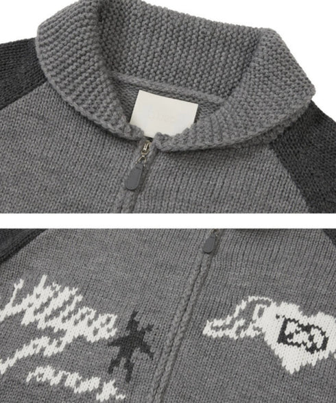 ILLIGO(イリゴ)/エンジェル カウチン ジップアップ ニット カーディガン/ANGEL RING COWICHAN KNIT ZIP-UP | AT2254023 | グレー