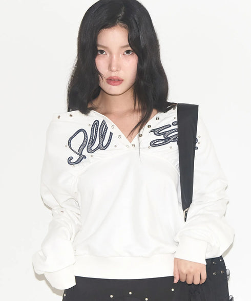 ILLIGO(イリゴ)/アイレット オフショルダー スウェット/BUTTON EYELET OFF-SHOULDER SWEATSHIRT | AT2254024 | ホワイト