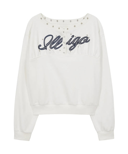 ILLIGO(イリゴ)/アイレット オフショルダー スウェット/BUTTON EYELET OFF-SHOULDER SWEATSHIRT | AT2254024 | ホワイト