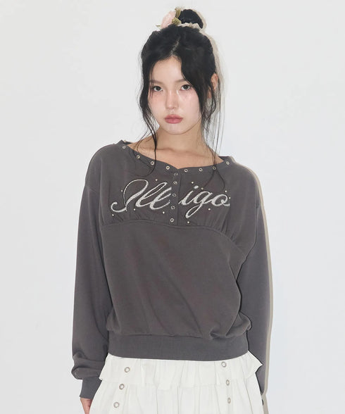 ILLIGO(イリゴ)/アイレット オフショルダー スウェット/BUTTON EYELET OFF-SHOULDER SWEATSHIRT | AT2254024 | チャコールグレー