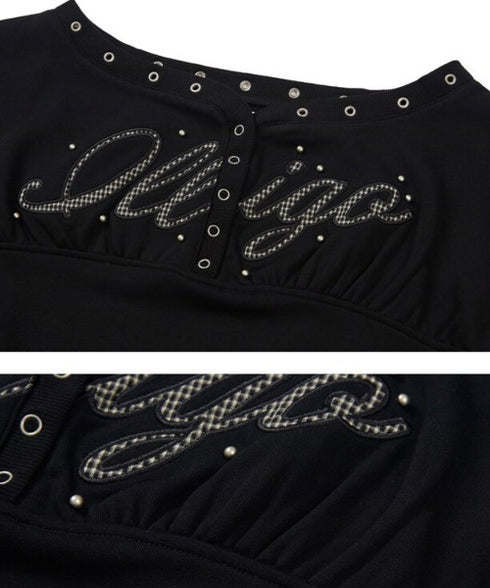 ILLIGO(イリゴ)/アイレット オフショルダー スウェット/BUTTON EYELET OFF-SHOULDER SWEATSHIRT | AT2254024 | ブラック