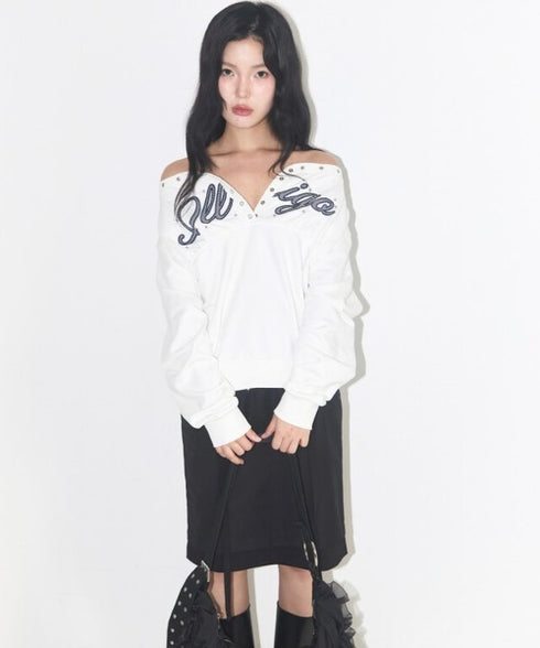 ILLIGO(イリゴ)/アイレット オフショルダー スウェット/BUTTON EYELET OFF-SHOULDER SWEATSHIRT | AT2254024 | ホワイト