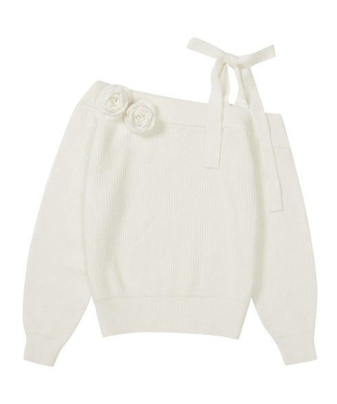 ILLIGO(イリゴ)/ブローチ付き オフショルダー ニット プルオーバー/BLOOM BOW OFF-SHOULDER KNIT | AT2254025 | アイボリー