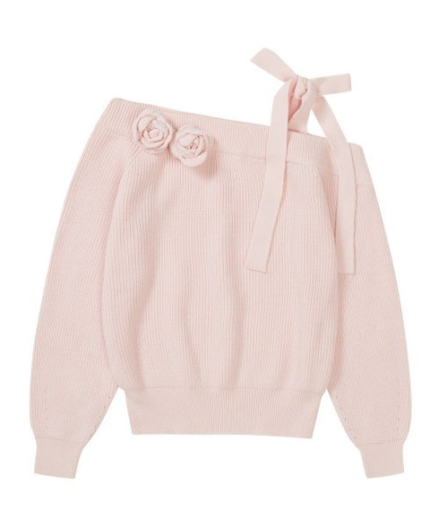 ILLIGO(イリゴ)/ブローチ付き オフショルダー ニット プルオーバー/BLOOM BOW OFF-SHOULDER KNIT | AT2254025 | ピンク