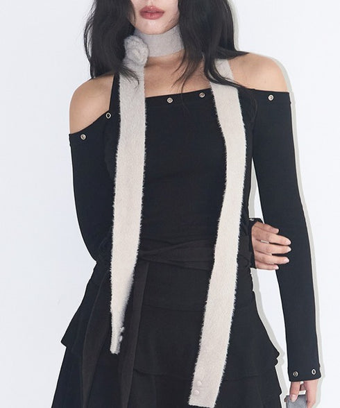 ILLIGO(イリゴ)/2WAY ブローチ付き チョーカー タイ アンゴラ マフラー/FLEUR ANGORA MUFFLER | AT6254027 | グレー