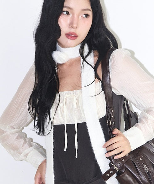 ILLIGO(イリゴ)/2WAY ブローチ付き チョーカー タイ アンゴラ マフラー/FLEUR ANGORA MUFFLER | AT6254027 | ホワイト