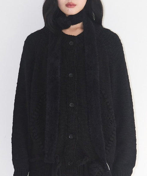 ILLIGO(イリゴ)/2WAY ブローチ付き チョーカー タイ アンゴラ マフラー/FLEUR ANGORA MUFFLER | AT6254027 | ブラック