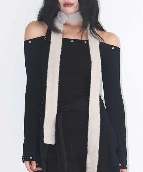 ILLIGO(イリゴ)/2WAY ブローチ付き チョーカー タイ アンゴラ マフラー/FLEUR ANGORA MUFFLER | AT6254027 | グレー