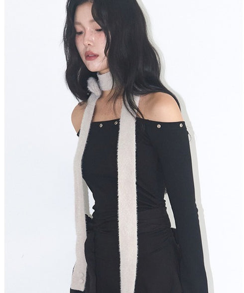 ILLIGO(イリゴ)/2WAY ブローチ付き チョーカー タイ アンゴラ マフラー/FLEUR ANGORA MUFFLER | AT6254027 | グレー