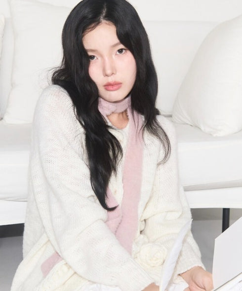 ILLIGO(イリゴ)/2WAY ブローチ付き チョーカー タイ アンゴラ マフラー/FLEUR ANGORA MUFFLER | AT6254027 | ピンク