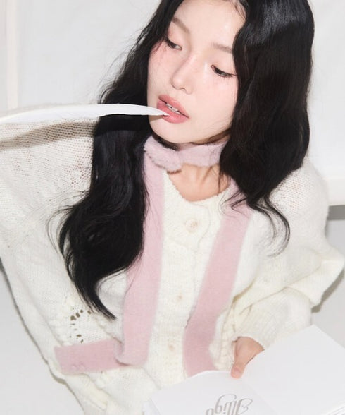 ILLIGO(イリゴ)/2WAY ブローチ付き チョーカー タイ アンゴラ マフラー/FLEUR ANGORA MUFFLER | AT6254027 | ピンク