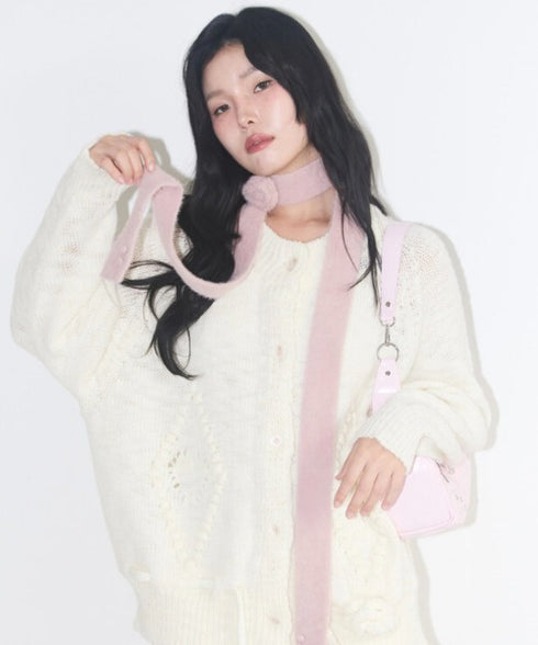 ILLIGO(イリゴ)/2WAY ブローチ付き チョーカー タイ アンゴラ マフラー/FLEUR ANGORA MUFFLER | AT6254027 | ピンク