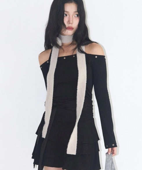 ILLIGO(イリゴ)/2WAY ブローチ付き チョーカー タイ アンゴラ マフラー/FLEUR ANGORA MUFFLER | AT6254027 | グレー