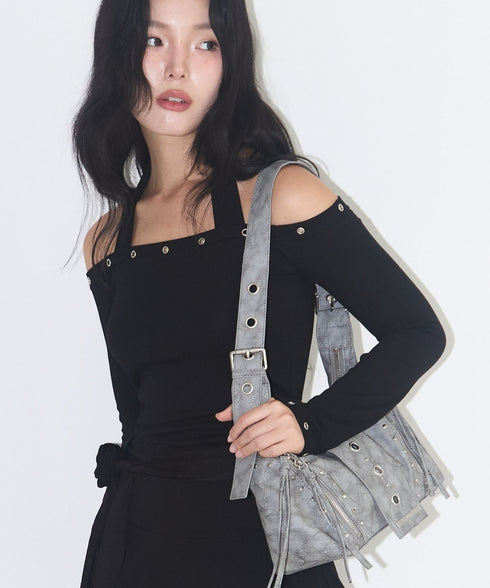 ILLIGO(イリゴ)/ヴィンテージ アイレット スタッズ ショルダーバッグ/RIFF EYELET SHOULDER BAG | AT1254028 | グレー