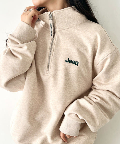 JEEP(ジープ)/ワンポイント ロゴ刺繍 バックロゴ ハーフジップ スウェット/Half Neck Zip-Up Mountain Graphic Sweatshirt | AT2254029 | ベージュ