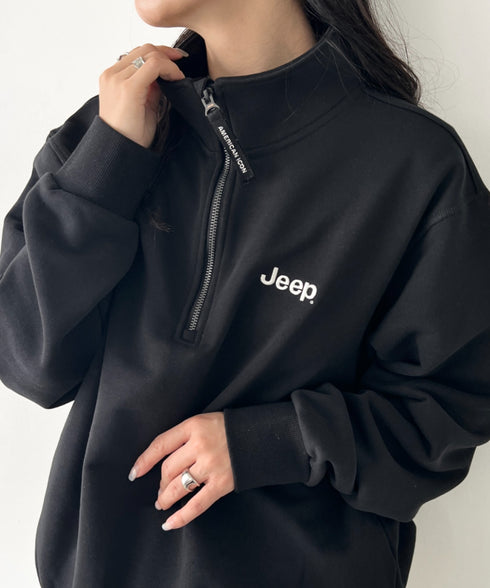 JEEP(ジープ)/ワンポイント ロゴ刺繍 バックロゴ ハーフジップ スウェット/Half Neck Zip-Up Mountain Graphic Sweatshirt | AT2254029 | ブラック